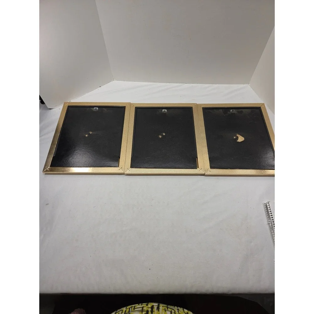 Lot of 3 Gold and Silver Metallic Picture Frames with Mats 8x10 Gallery Set